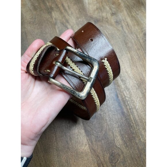 Mens Brown Genuine Leather Braided Belt Size Large‎ - Picture 1 of 7